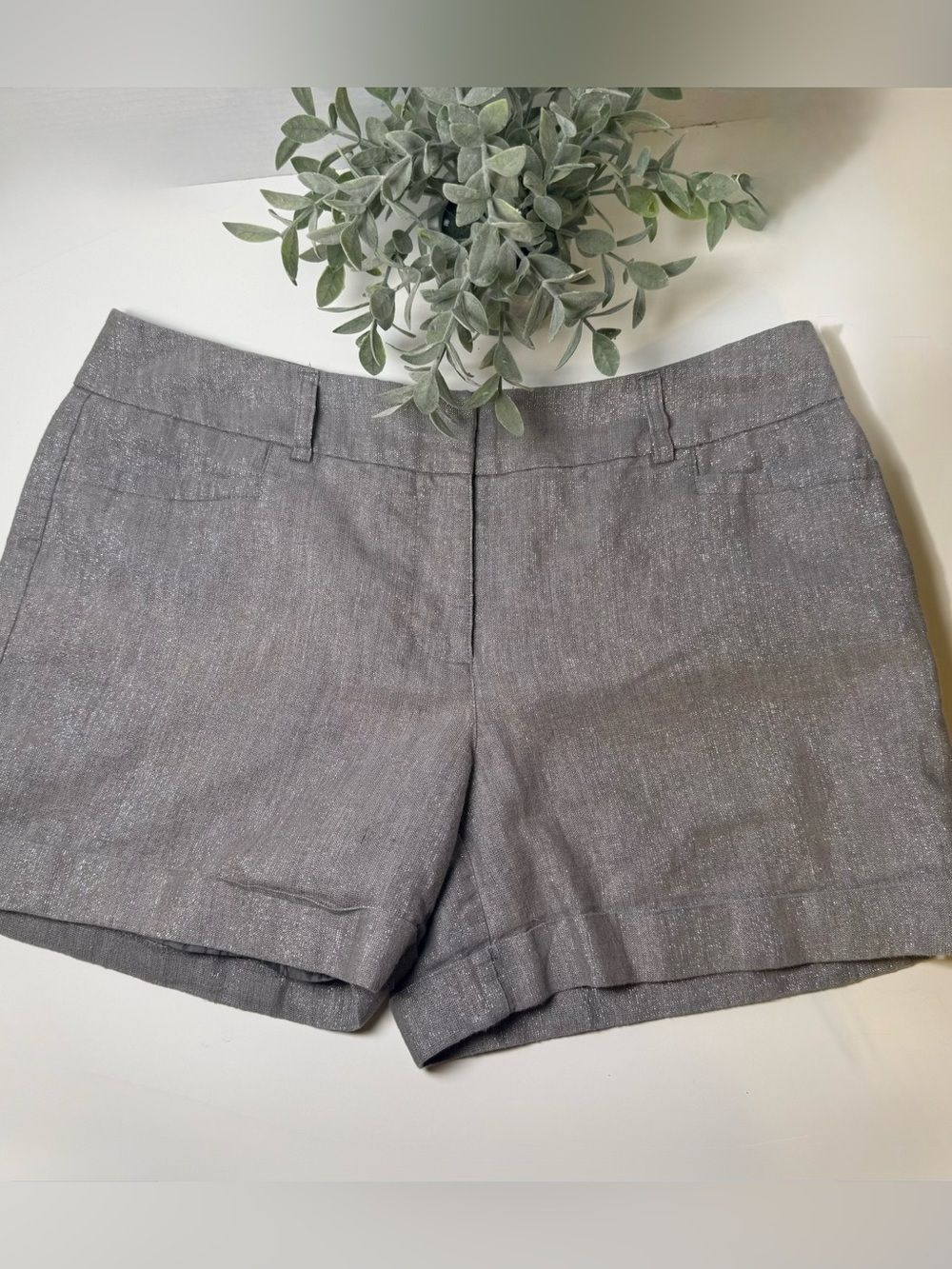 Apt. 9 Gray & Silver Metallic Women's Linen Shorts Size 14